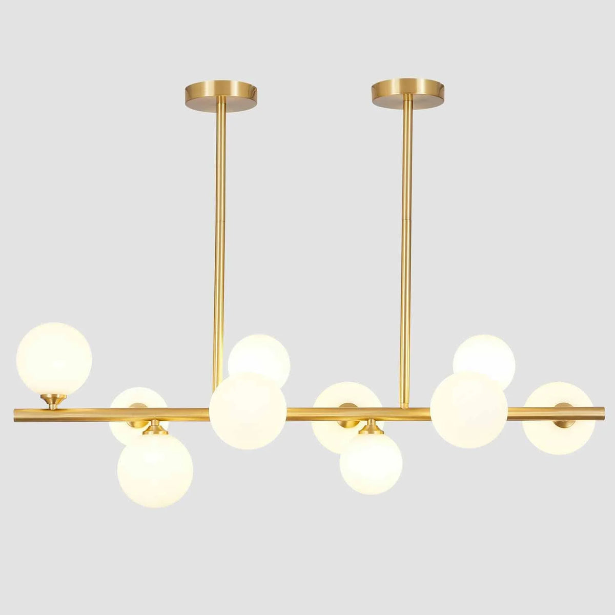 Gold Globe Sputnik Chandelier 10-Lights Frosted White Glass Ceiling Lamp A51020