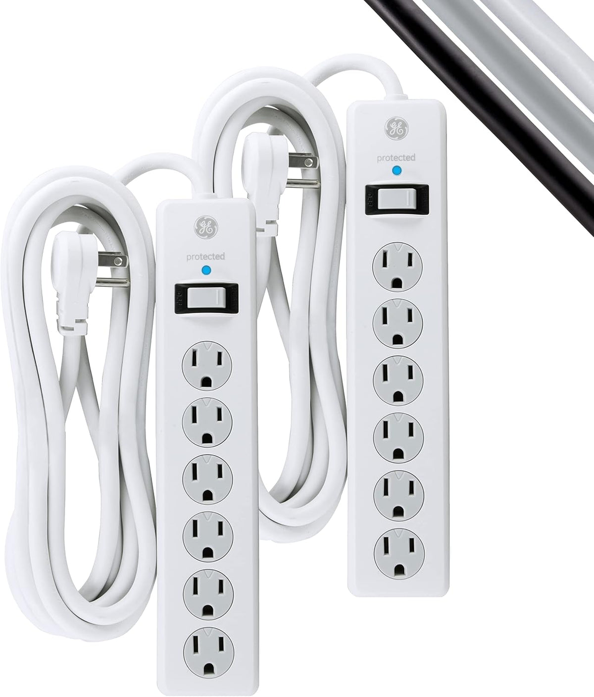 6-Outlet Surge Protector Power Strip, 20 Ft Extension Cord, White, 2 Pack H71564