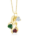 18K Yellow Gold Plated Silver White Moissanite Green Nano Emerald Red Garnet Heart Shape Pendant K75804