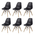 Black Plastic Dining Chairs with Wood Legs, Set of 6 X423669