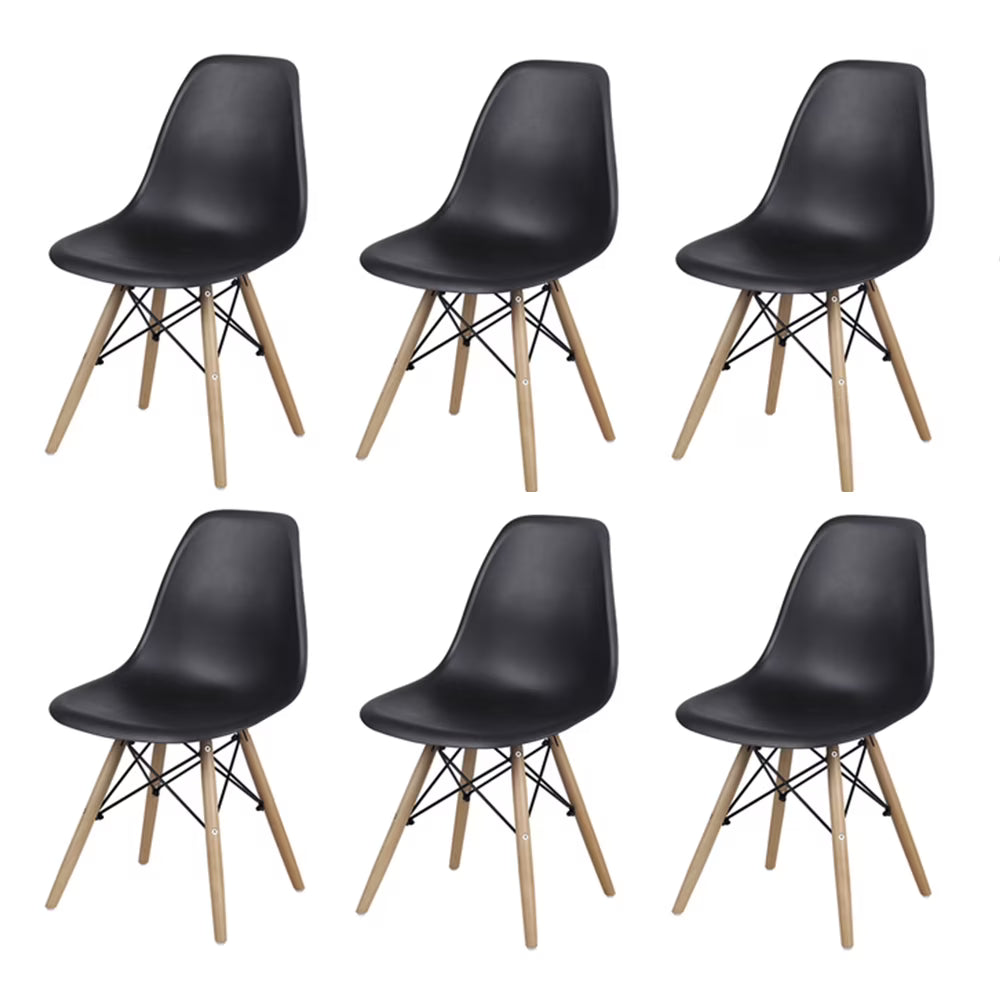 Black Plastic Dining Chairs with Wood Legs, Set of 6 X423669