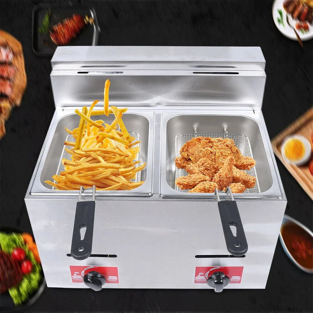 12L Stainless Steel Commercial Gas Fryer with 2 Baskets C998