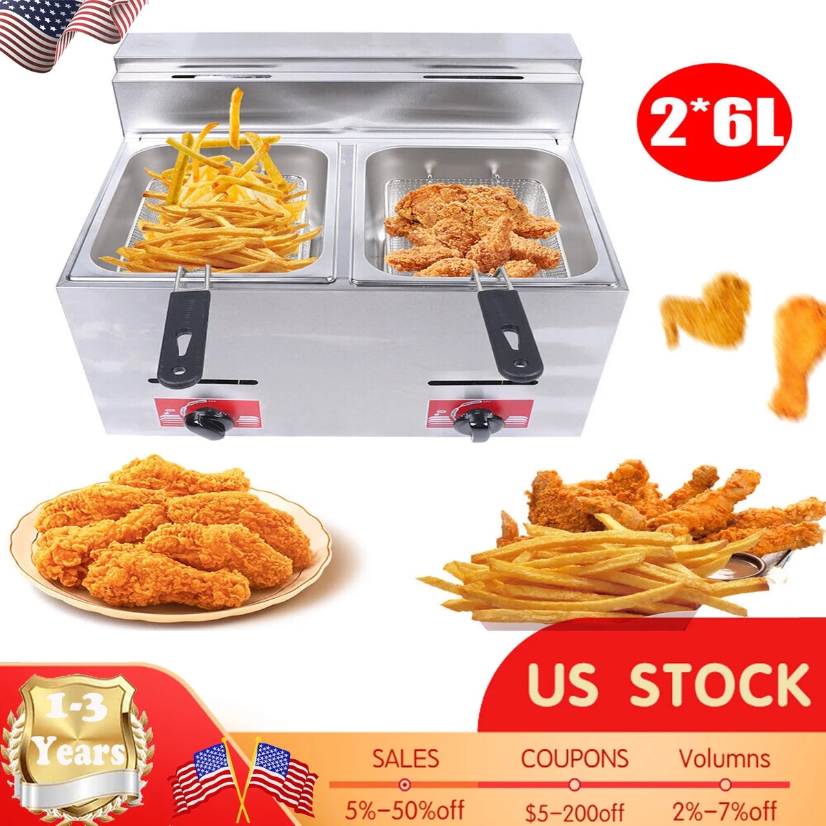 12L Stainless Steel Commercial Gas Fryer with 2 Baskets C998