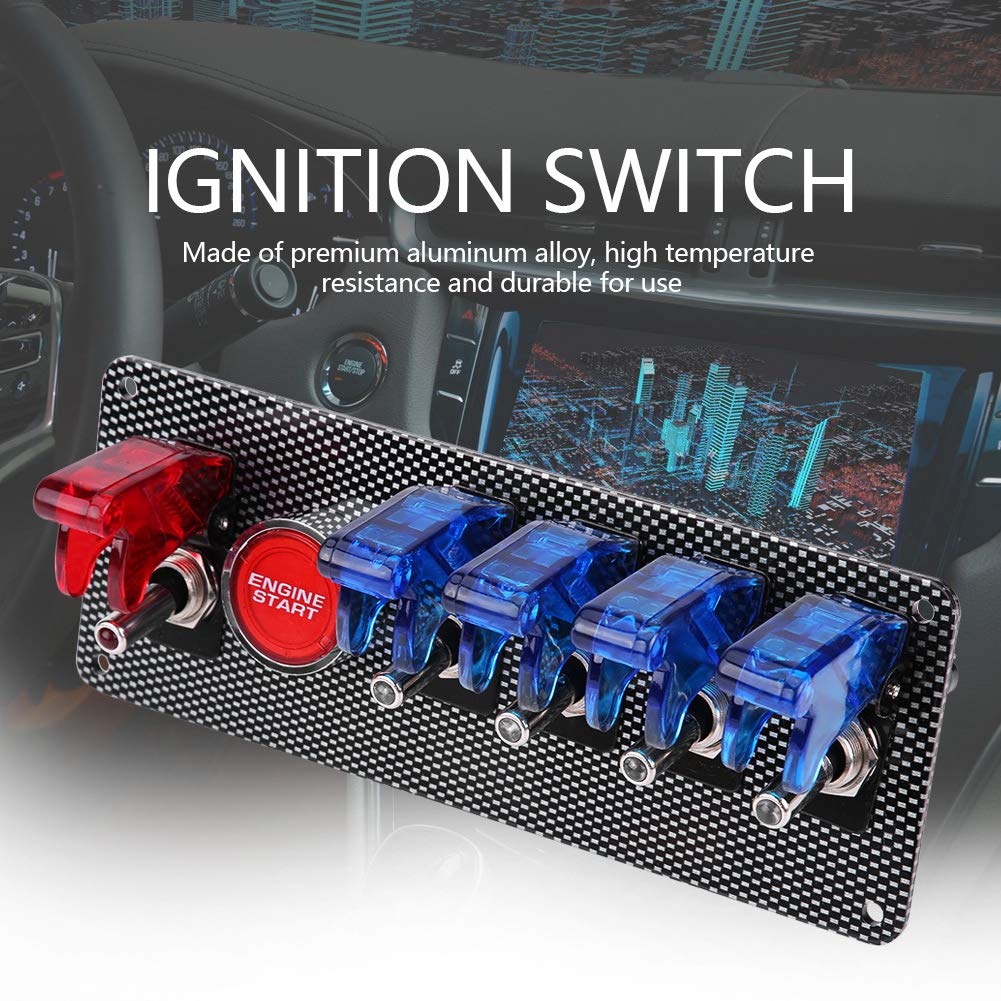 12V Racing Car Ignition Switch Panel with 4 Blue & 1 Red LED Push Button, Pack of 2 B66620