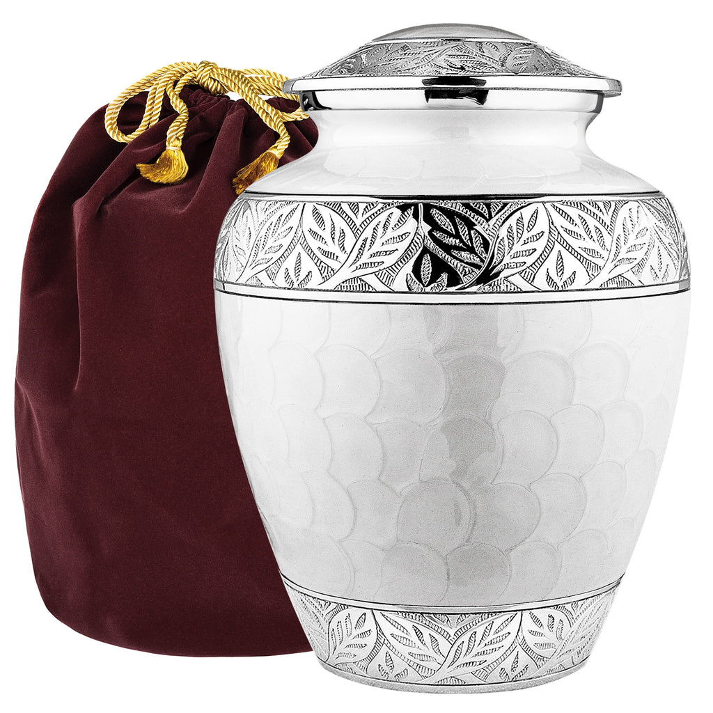 White Large Adult Urns for Cremation Ashes with Velvet Bag U37987