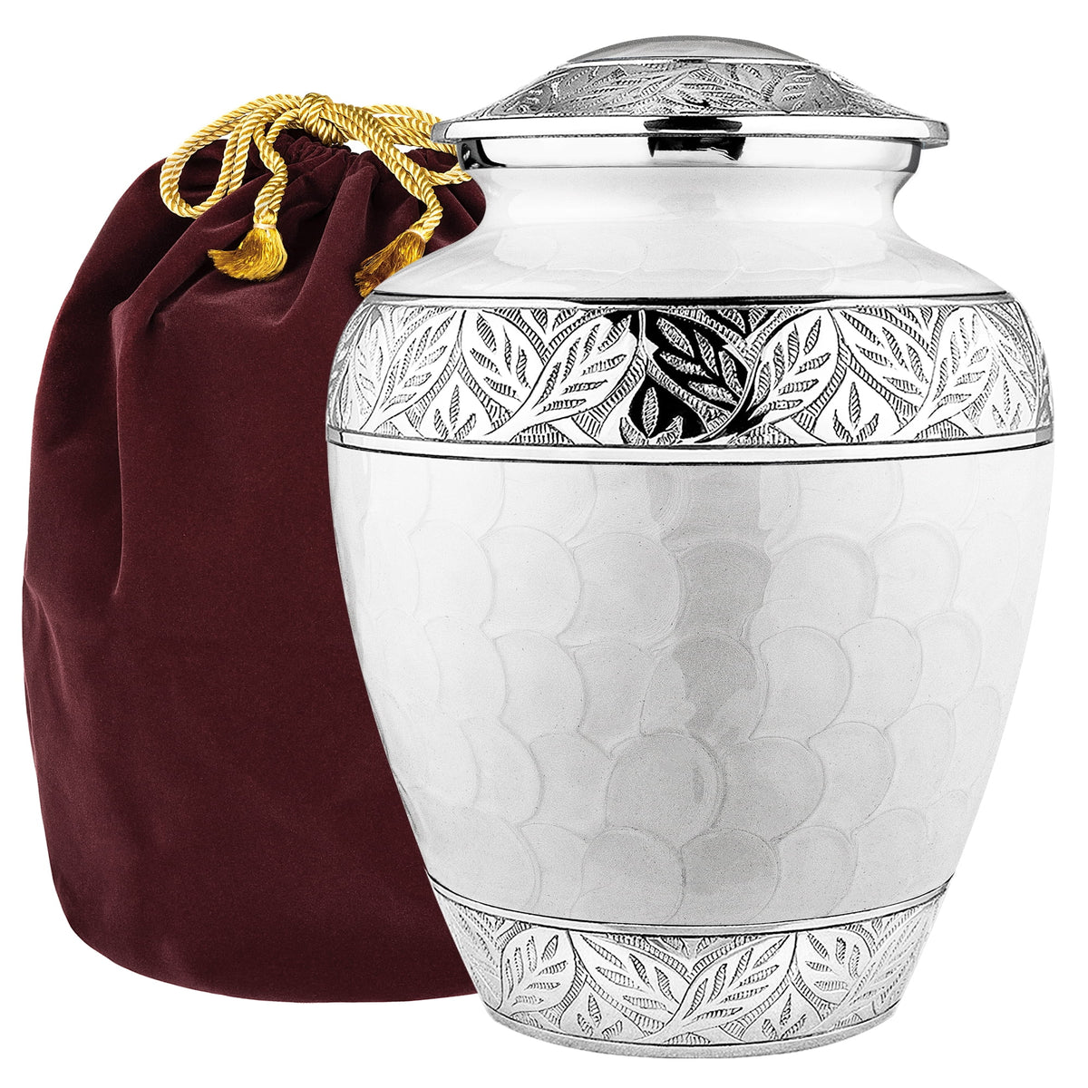 White Large Adult Urns for Cremation Ashes with Velvet Bag U37987