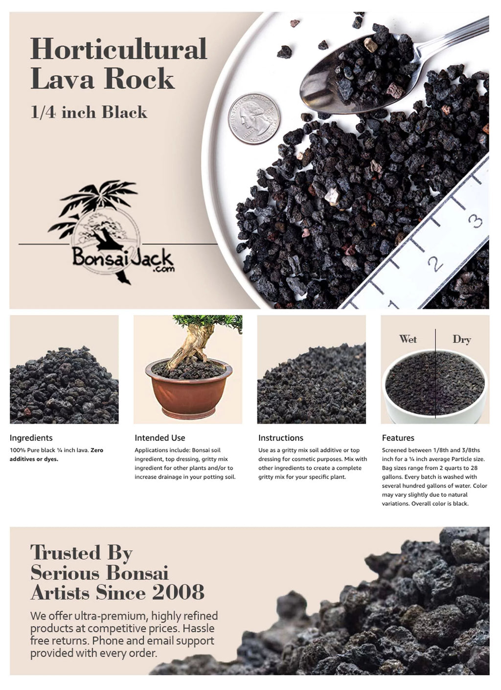 Black 1/4 inch Horticultural Lava Rock Soil Additive 2 Gallons J54544