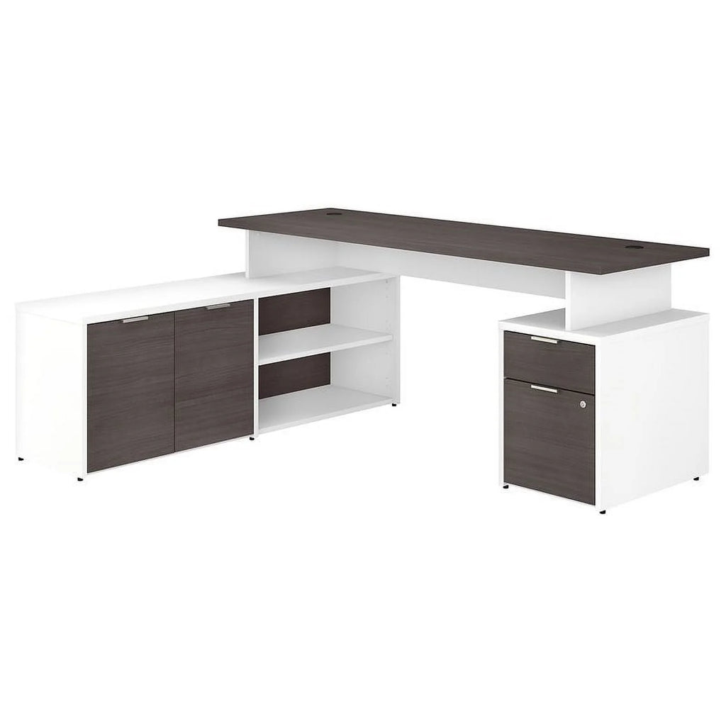 72" L Shaped Desk in White and Storm Gray H8095