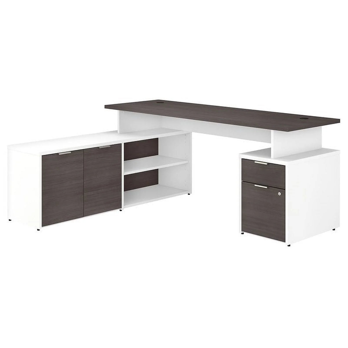 72" L Shaped Desk in White and Storm Gray H8095