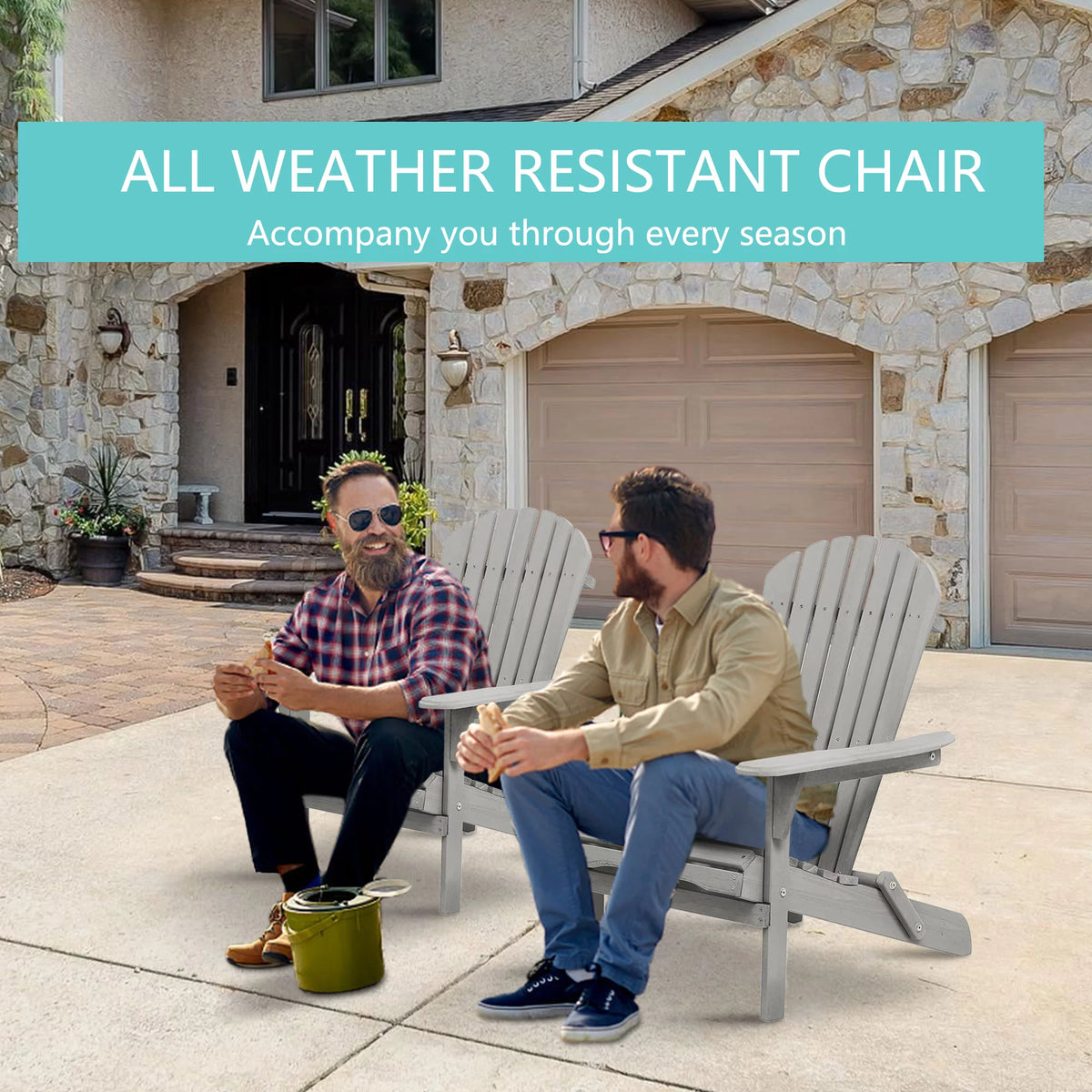 Folding Adirondack Chair Set of 2 Wooden Natural Finish Q955626
