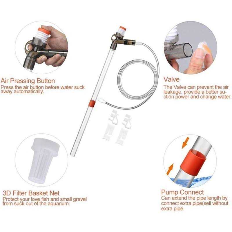 Aquarium Gravel Cleaner Fish Tank Kit Long Nozzle Water Changer J6835