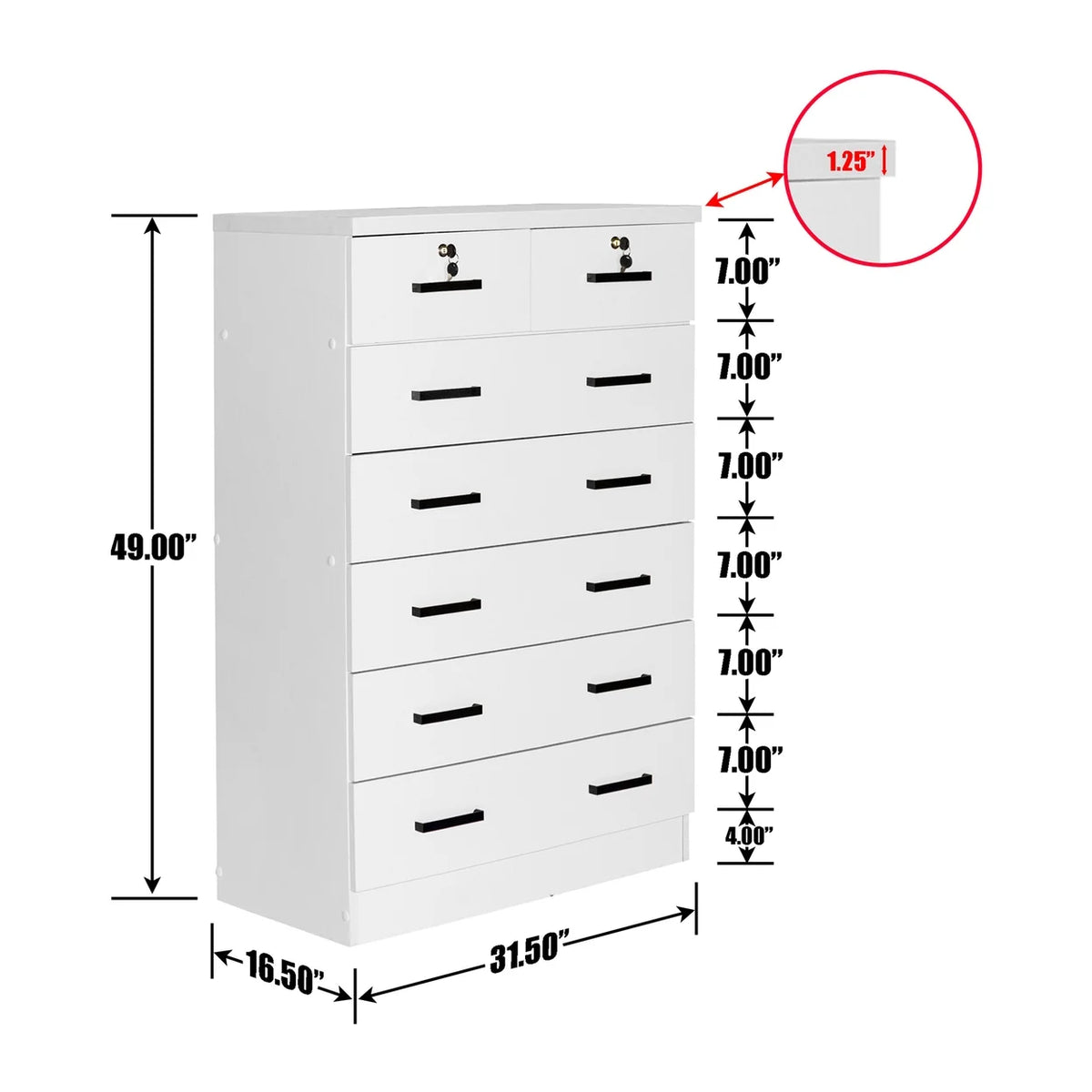 Black 4 Drawer Wooden Dresser with Lock I3497