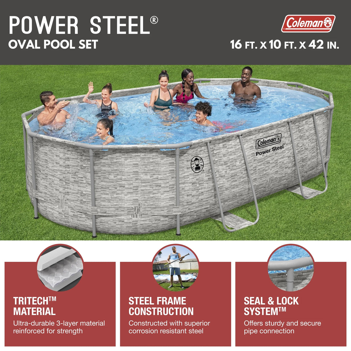 16 ft. x 10 ft. x 42 in. Oval Metal Frame Above Ground Pool Set L511830