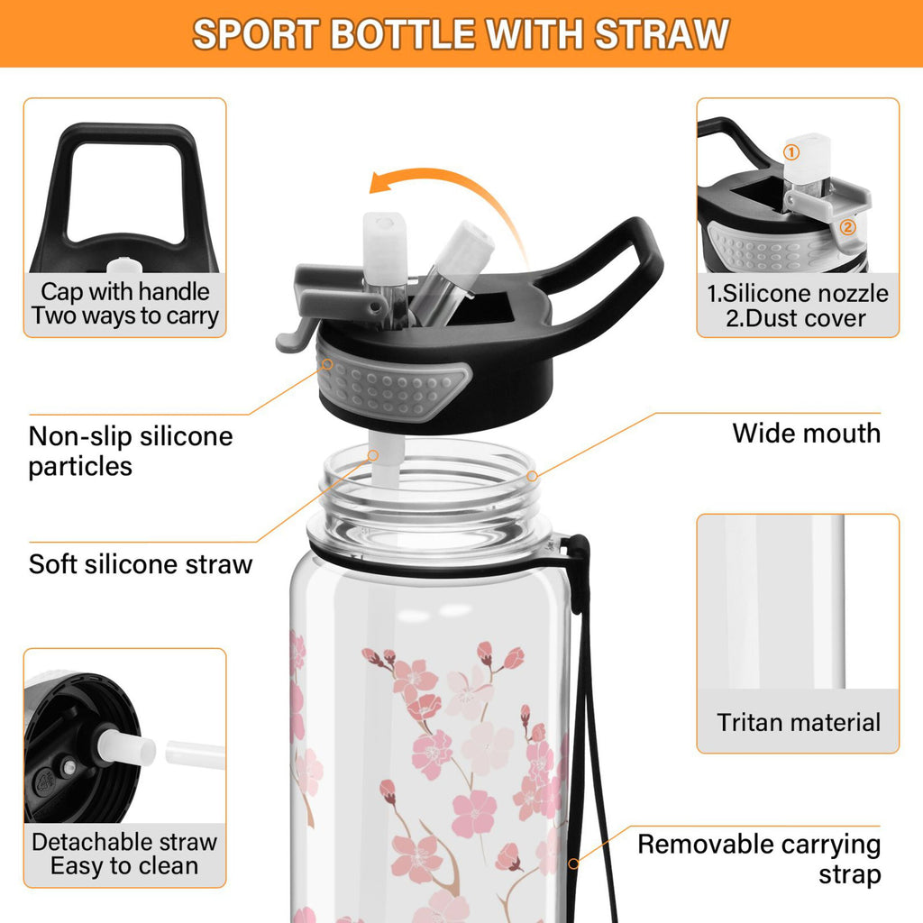 Pink Flowers Cherry Floral Branch 32oz Tritan Leakproof Sports Bottle D13429