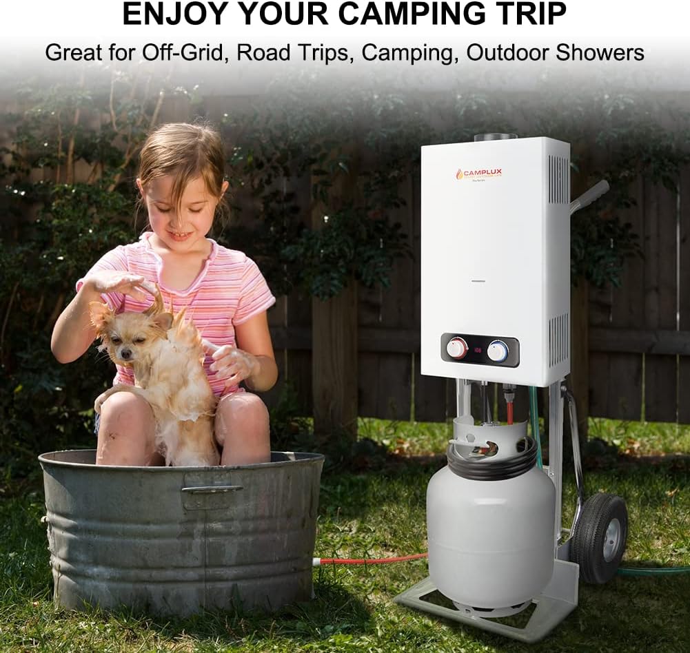 Tankless Propane Water Heater, Outdoor Portable Gas Water Heater, White B736
