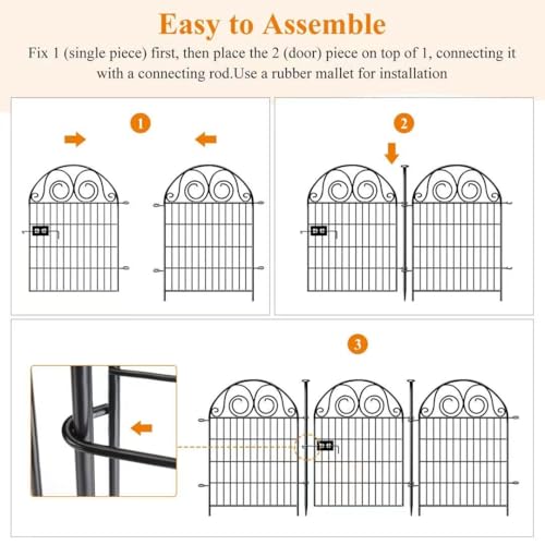 Black Metal 12 Panels 40 in Tall Garden Animal Barrier Fence With Gate W920