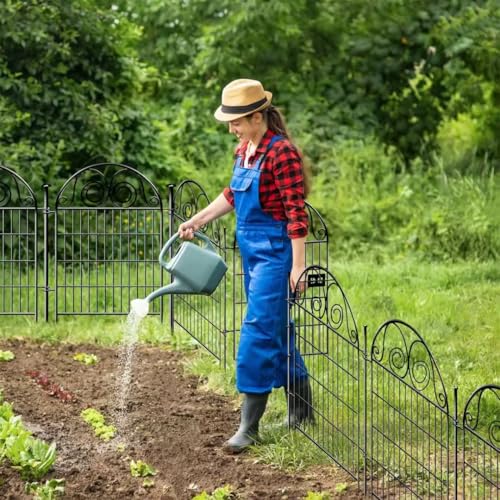Black Metal 12 Panels 40 in Tall Garden Animal Barrier Fence With Gate W920