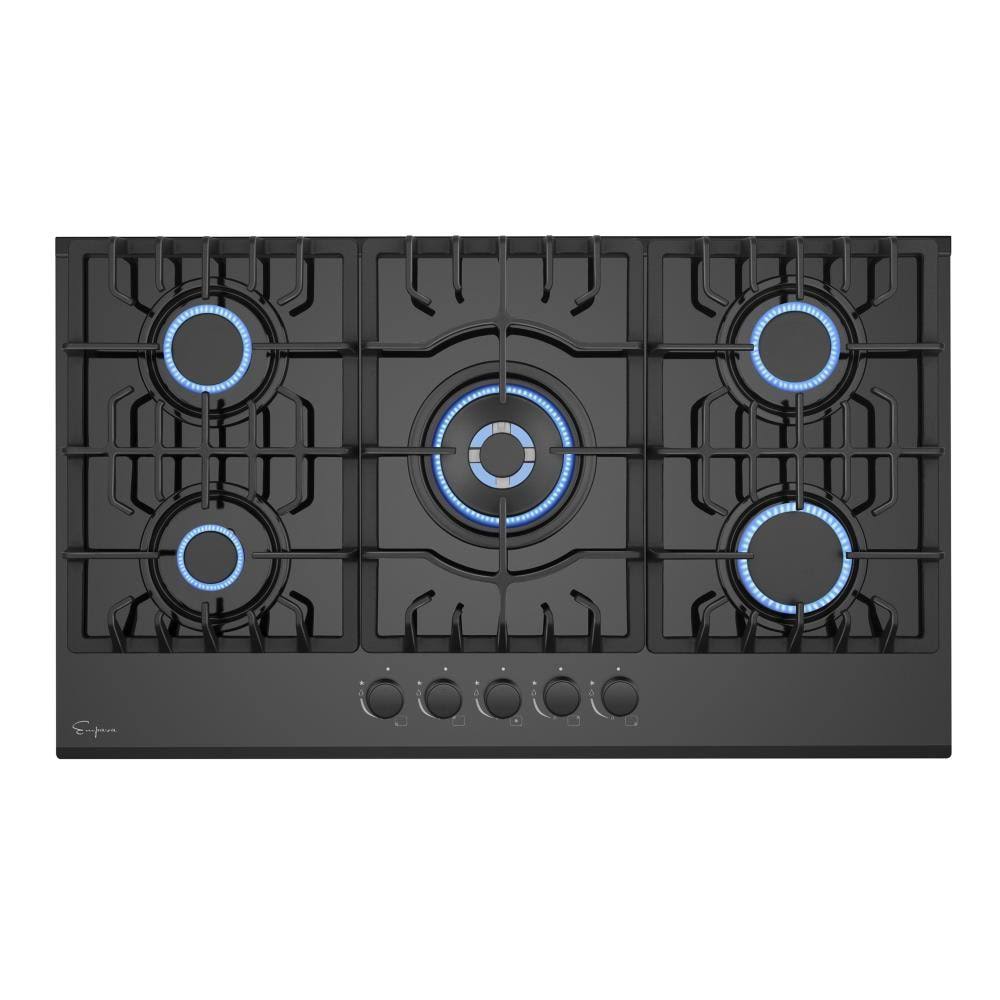 36 in. Gas Cooktop with 5 Burners in Black Tempered Glass P941482