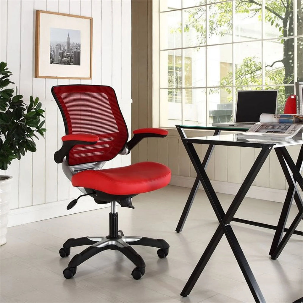 Red Faux Leather Mesh Office Chair Y4488