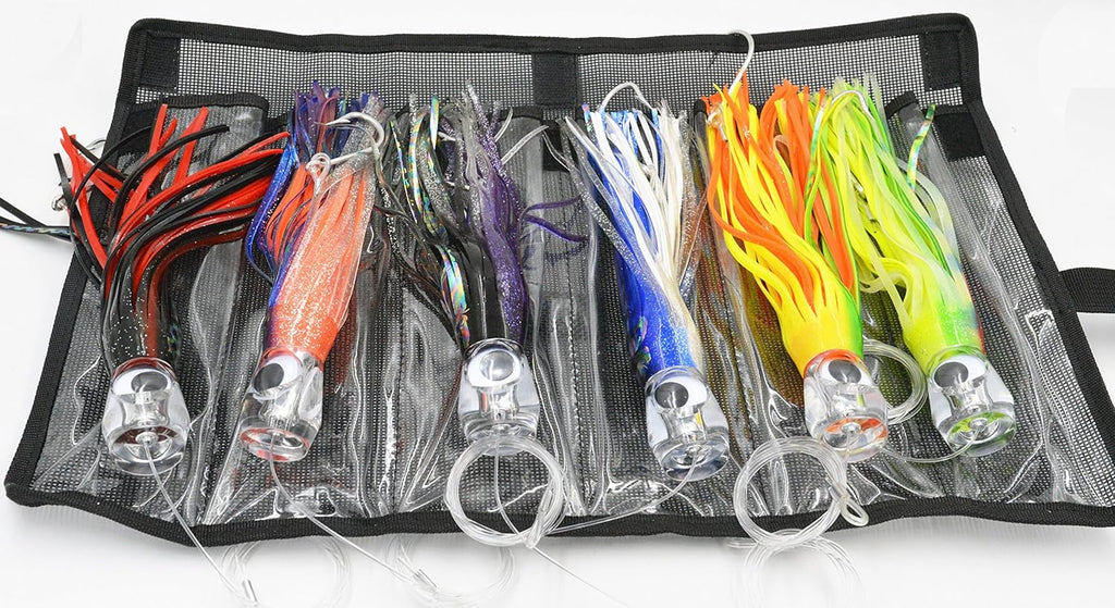 Fishing Lure Set of 6 Saltwater Skirted Lures with Black Bag Q1141
