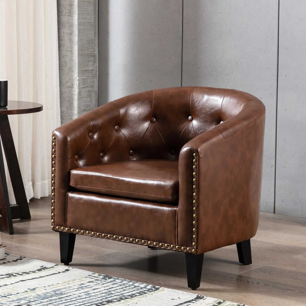PU Leather Tufted Barrel Chair I303