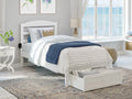 White Twin XL Wood Platform Bed Frame with Foot Drawer Storage C59537