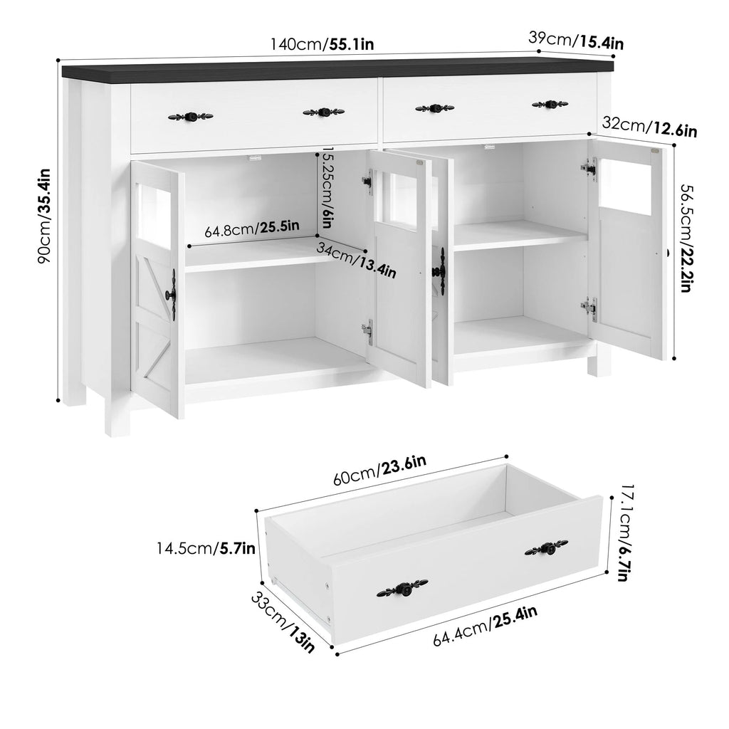 2 Drawer Glass Door Wood Sideboard Z1443