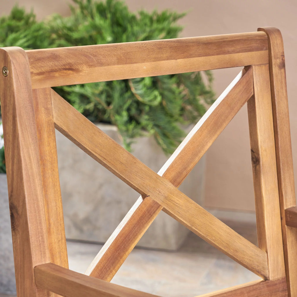 Teak and Green Wooden Patio Dining Arm Chair Set of 2 C4055
