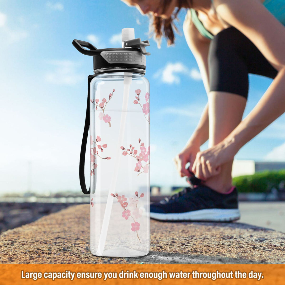 Pink Flowers Cherry Floral Branch 32oz Tritan Leakproof Sports Bottle D13429