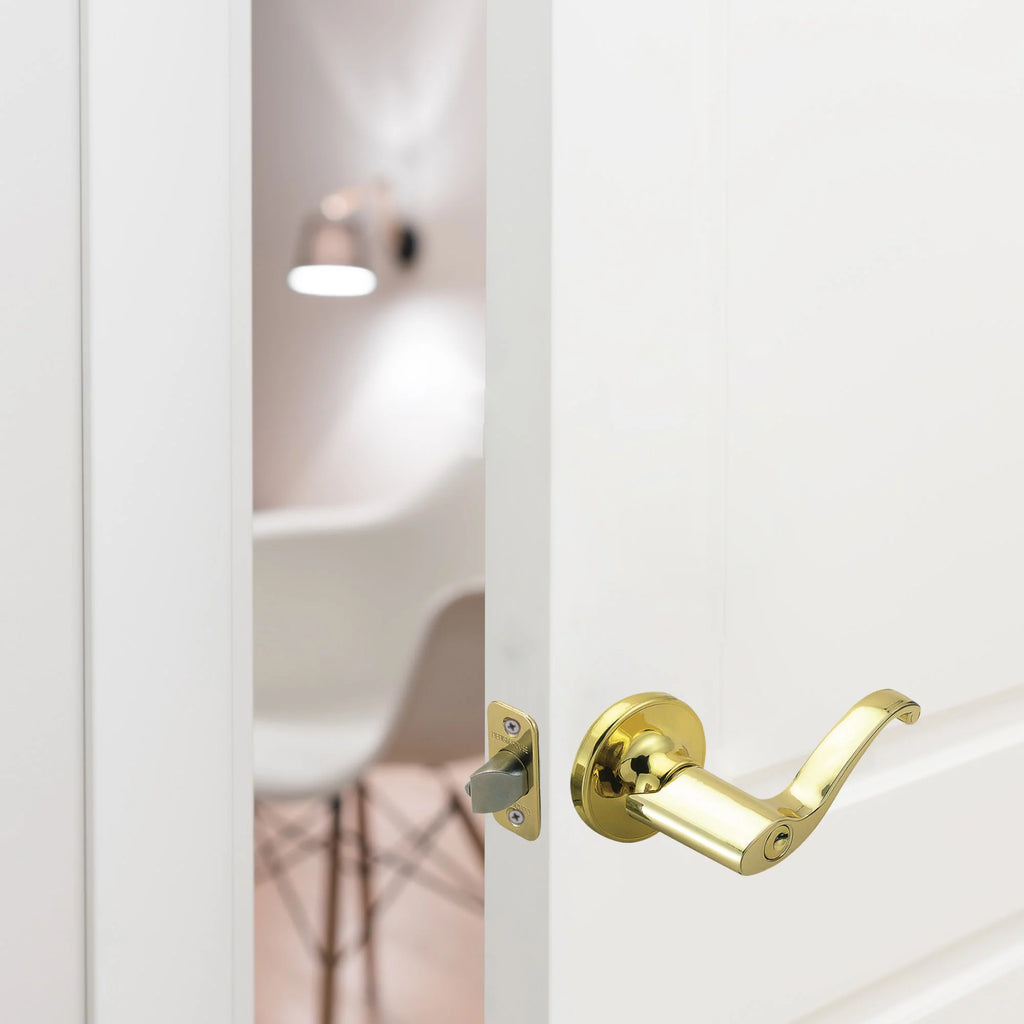 Entry Door Lever Adjustable Backset Polished Brass Q6642