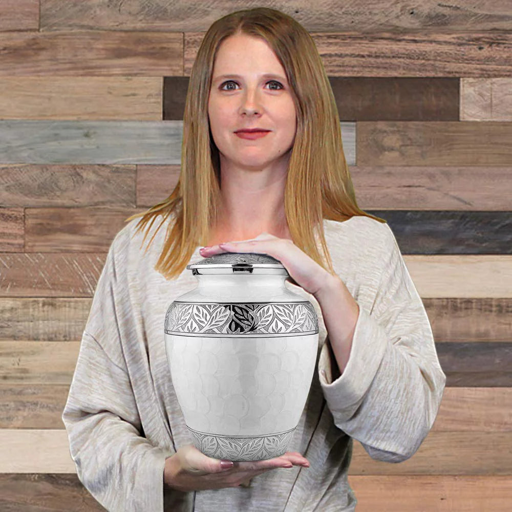 White Large Adult Urns for Cremation Ashes with Velvet Bag U37987