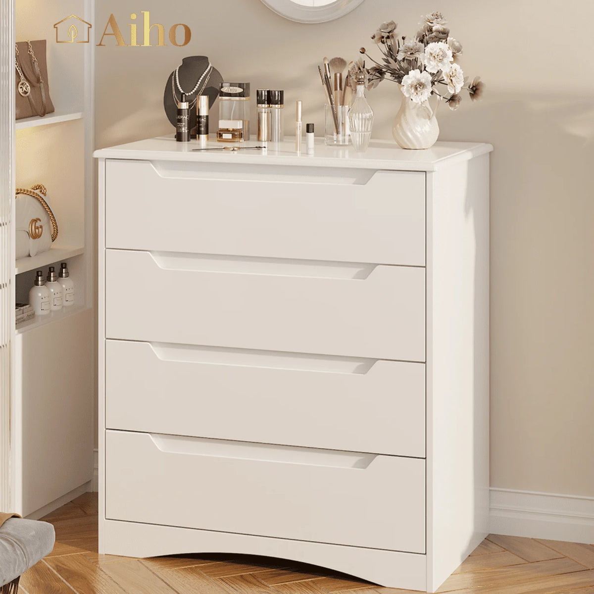 White 5 Drawer Dresser with Cutout Handles A942182
