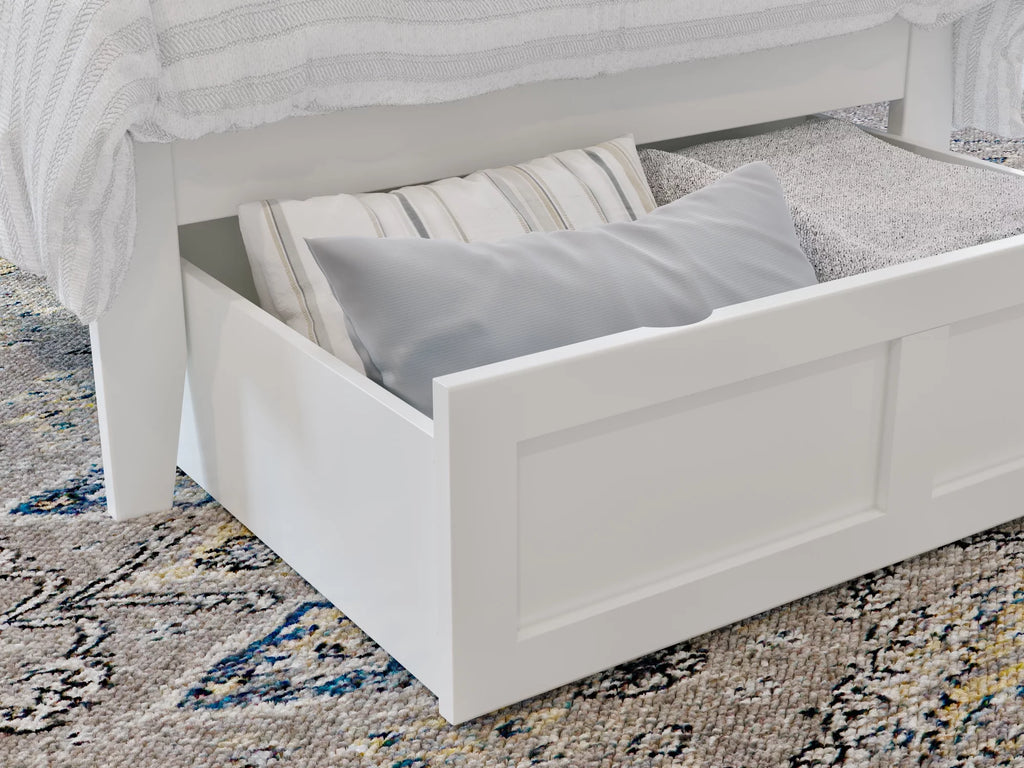 White Twin XL Wood Platform Bed Frame with Foot Drawer Storage C59537