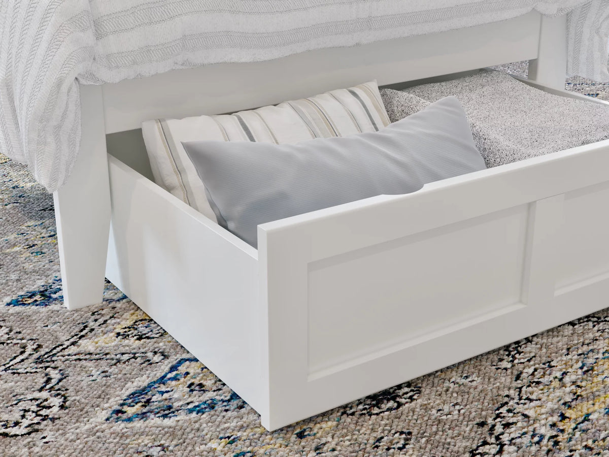 White Twin XL Wood Platform Bed Frame with Foot Drawer Storage C59537
