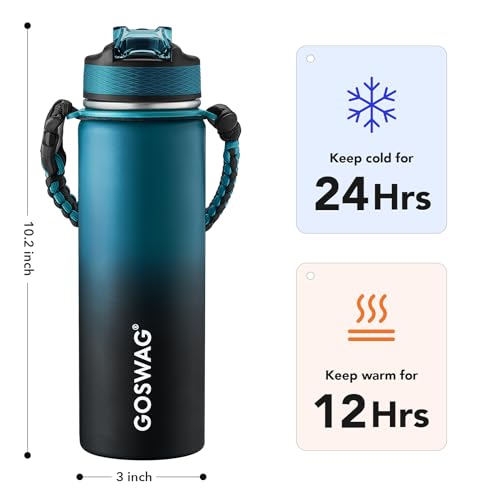 24oz Stainless Steel Insulated Water Bottle with 2 Lids G7019