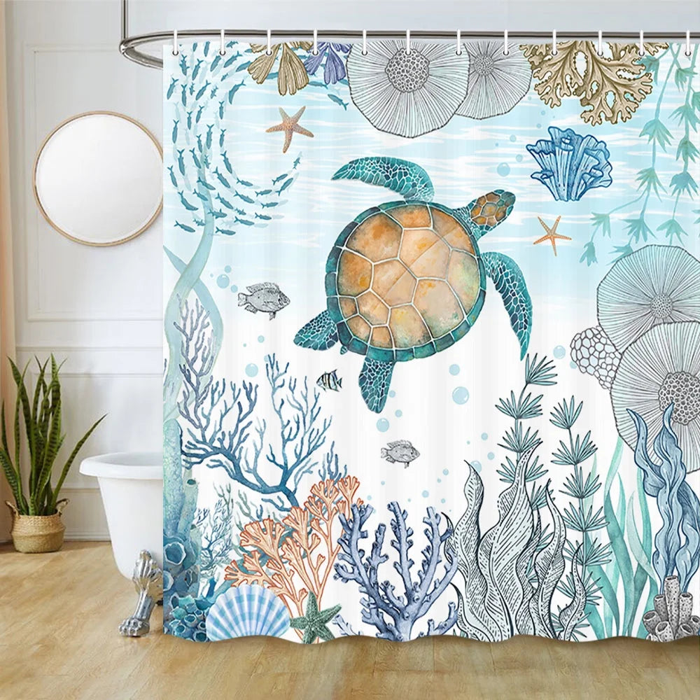 Nautical Beach Fabric Shower Curtain with Hooks 69 x 70 Inch I509840