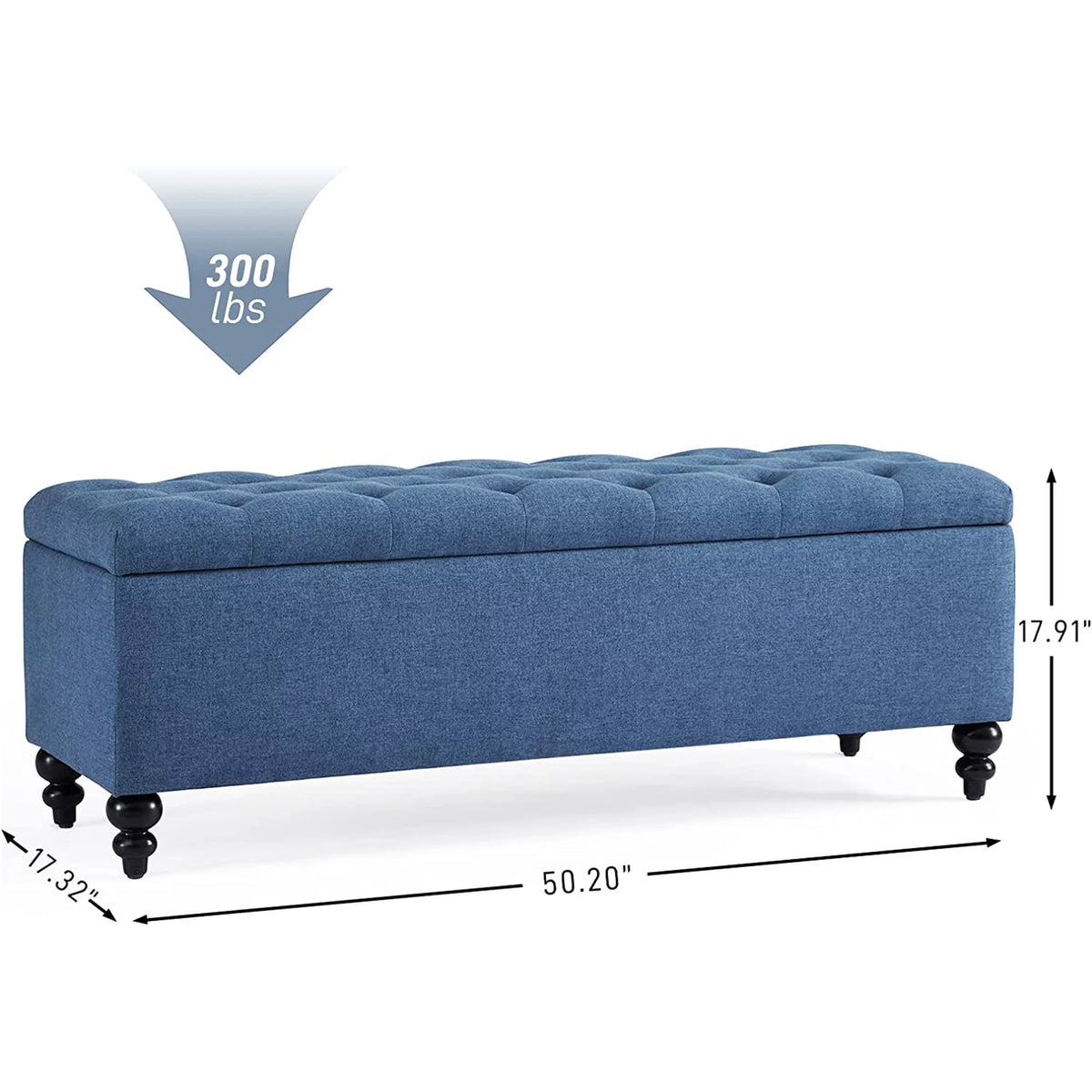 50.2" Blue Upholstered Storage Ottoman with Safety Hinge S1233