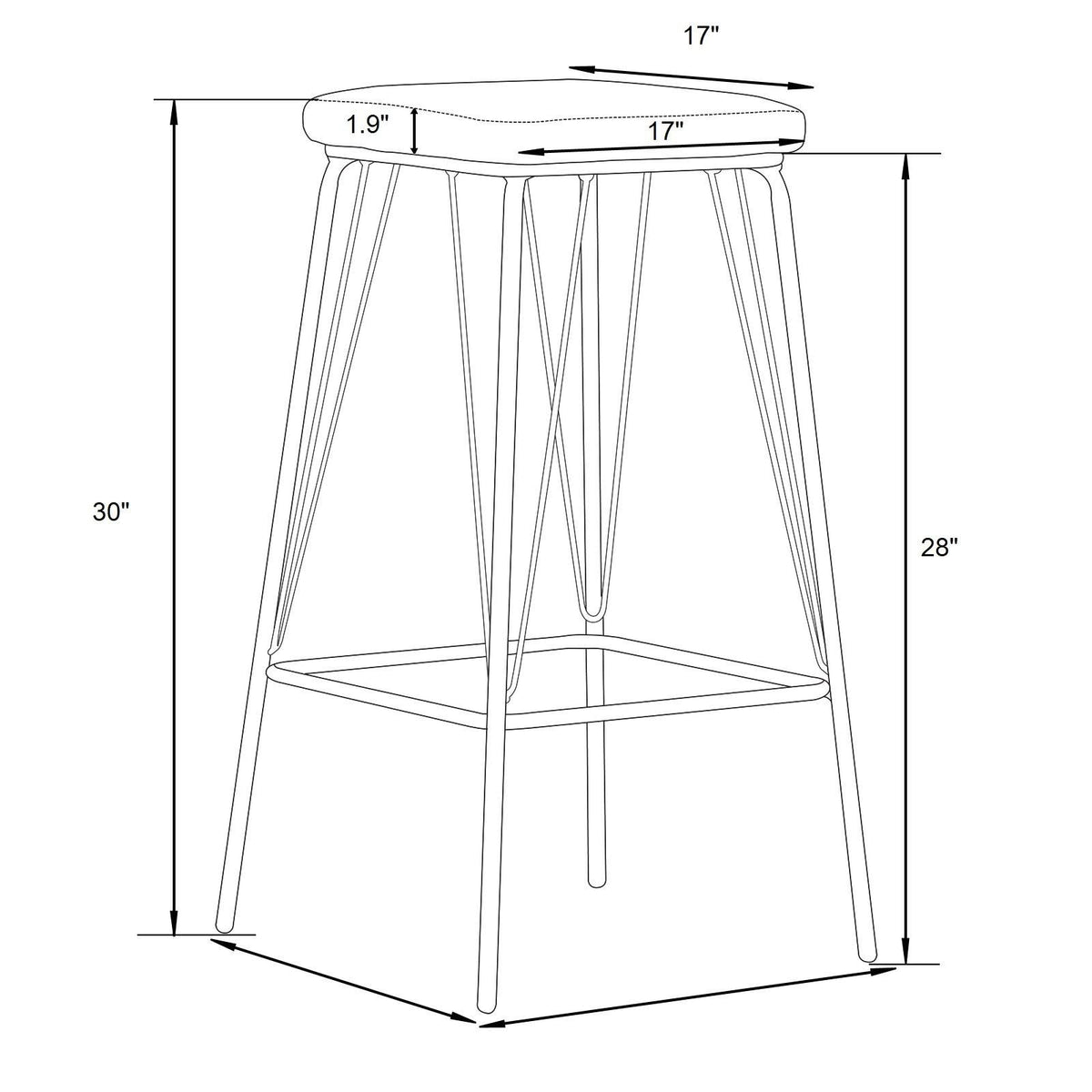Charcoal Black Leather Bar Stool with Metal Frame, Set of 2 Y40690