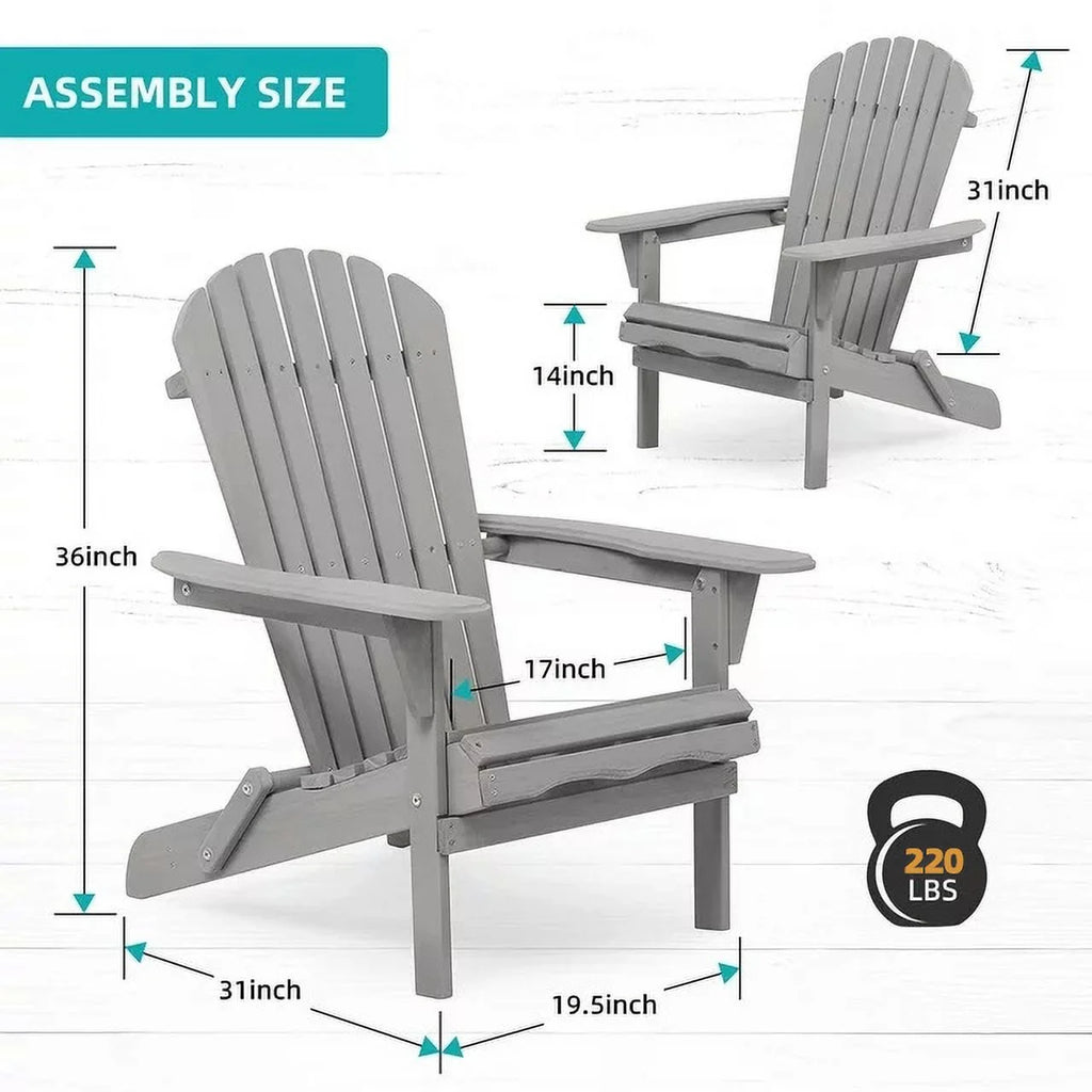 Folding Adirondack Chair Set of 2 Wooden Natural Finish Q955626