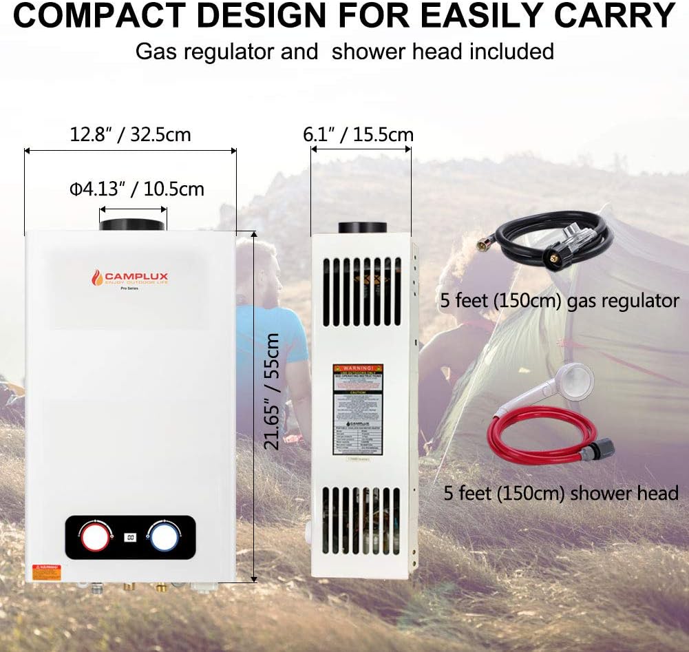 Tankless Propane Water Heater, Outdoor Portable Gas Water Heater, White B736