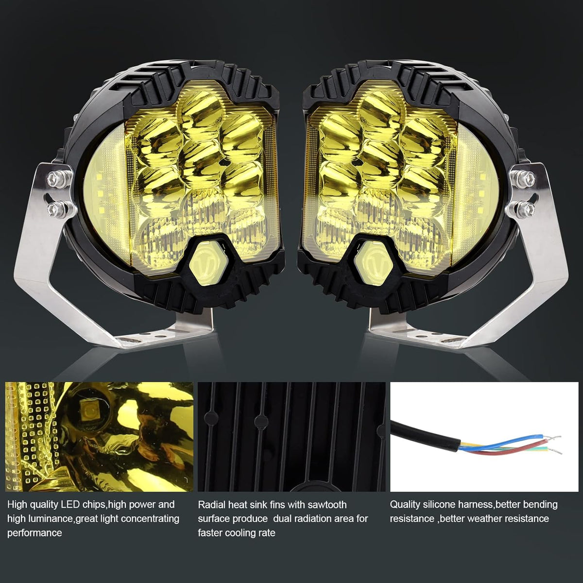 7 Inch 90W LED Light Pod Yellow Lens Combo Spot Flood Off Road Fog Lights IP67 Waterproof Y466848
