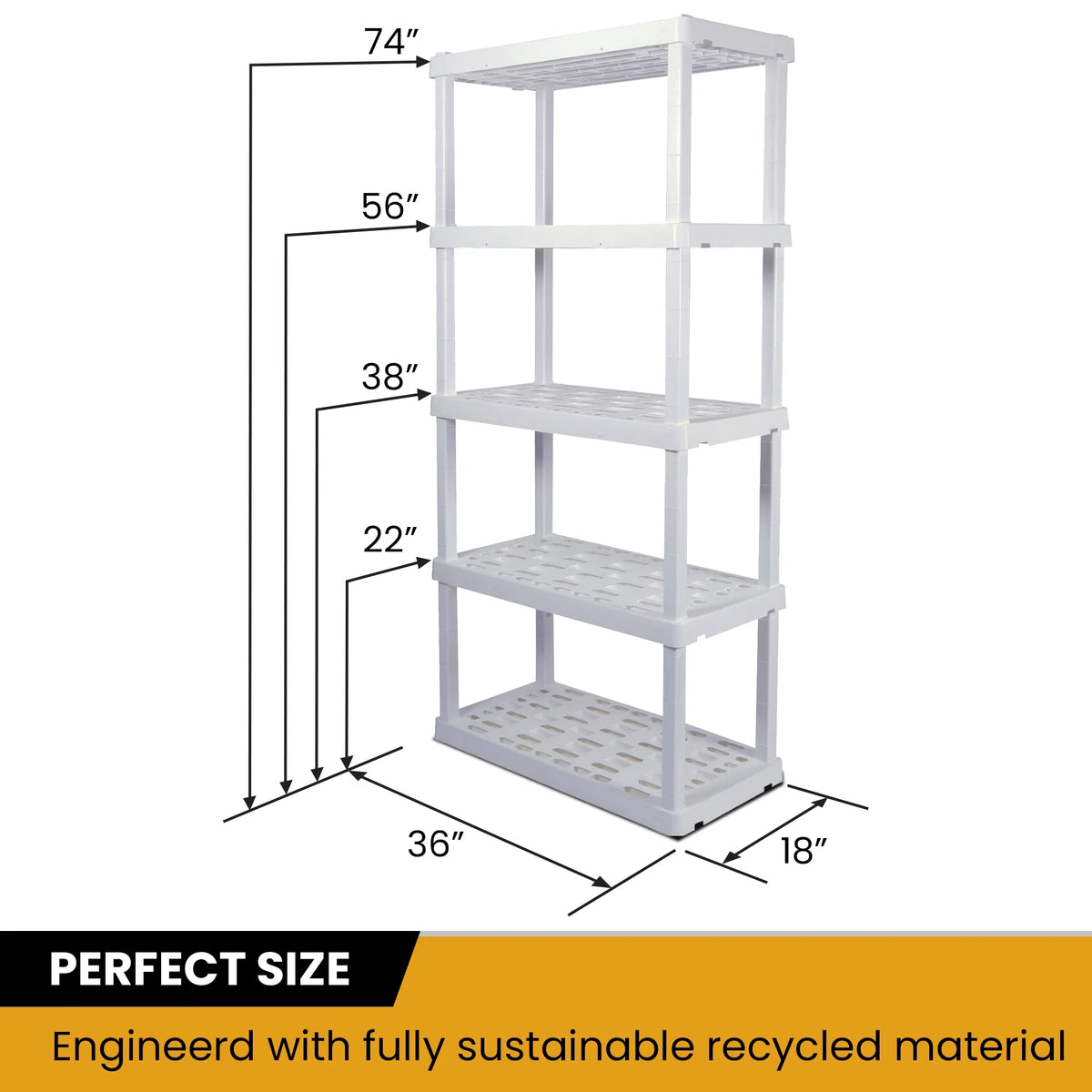 5 Shelf Plastic Shelving, 2 Pack, White, 750 lbs Capacity V307255