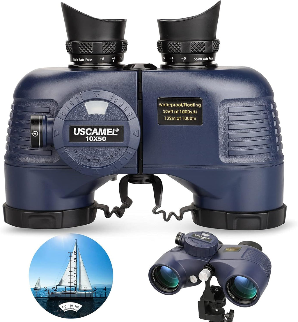 10×50 IPX7 Waterproof Marine Binoculars with Rangefinder Compass BAK4 Prism FMC Lens T7691