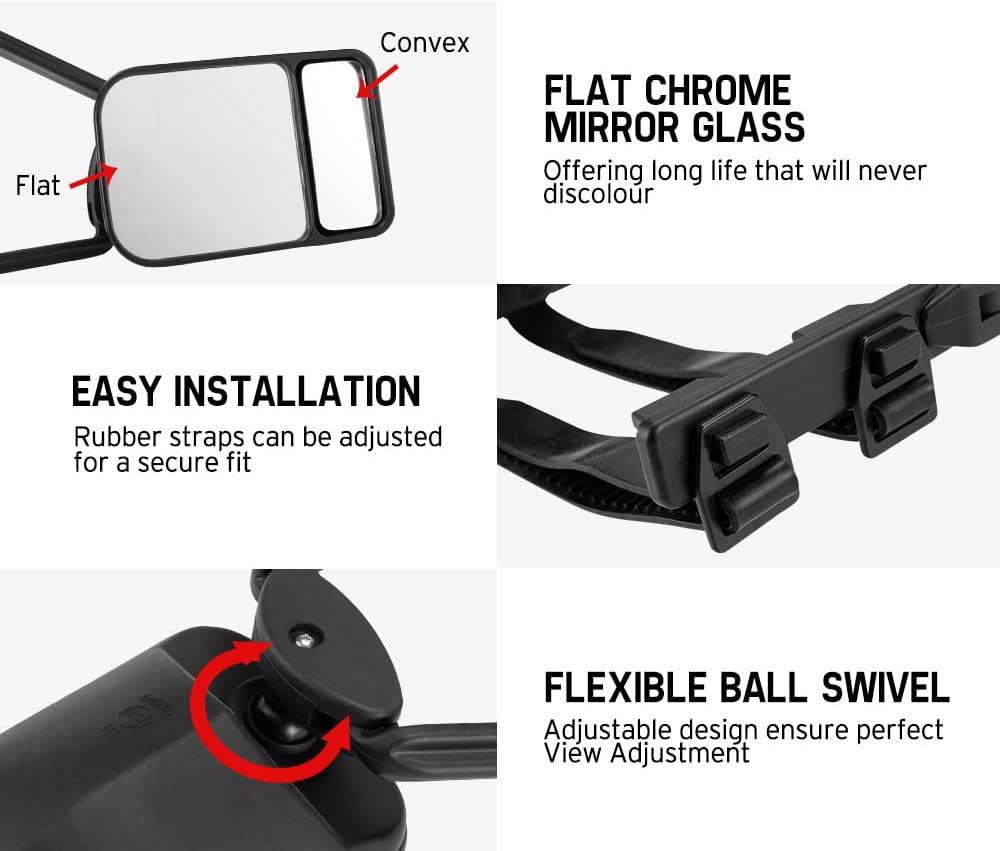 Clip On Towing Mirror Extensions, Dual Glass, Pack of 2 S629