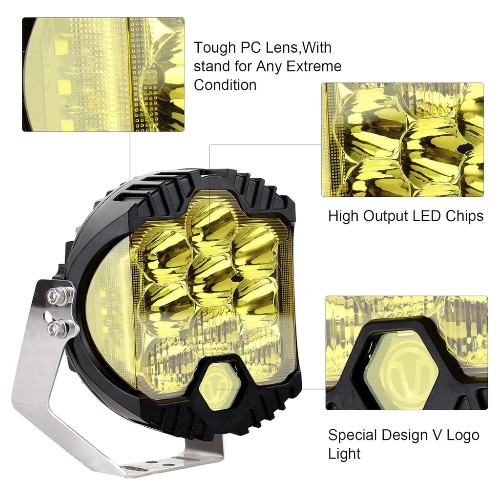 7 Inch 90W LED Light Pod Yellow Lens Combo Spot Flood Off Road Fog Lights IP67 Waterproof Y466848