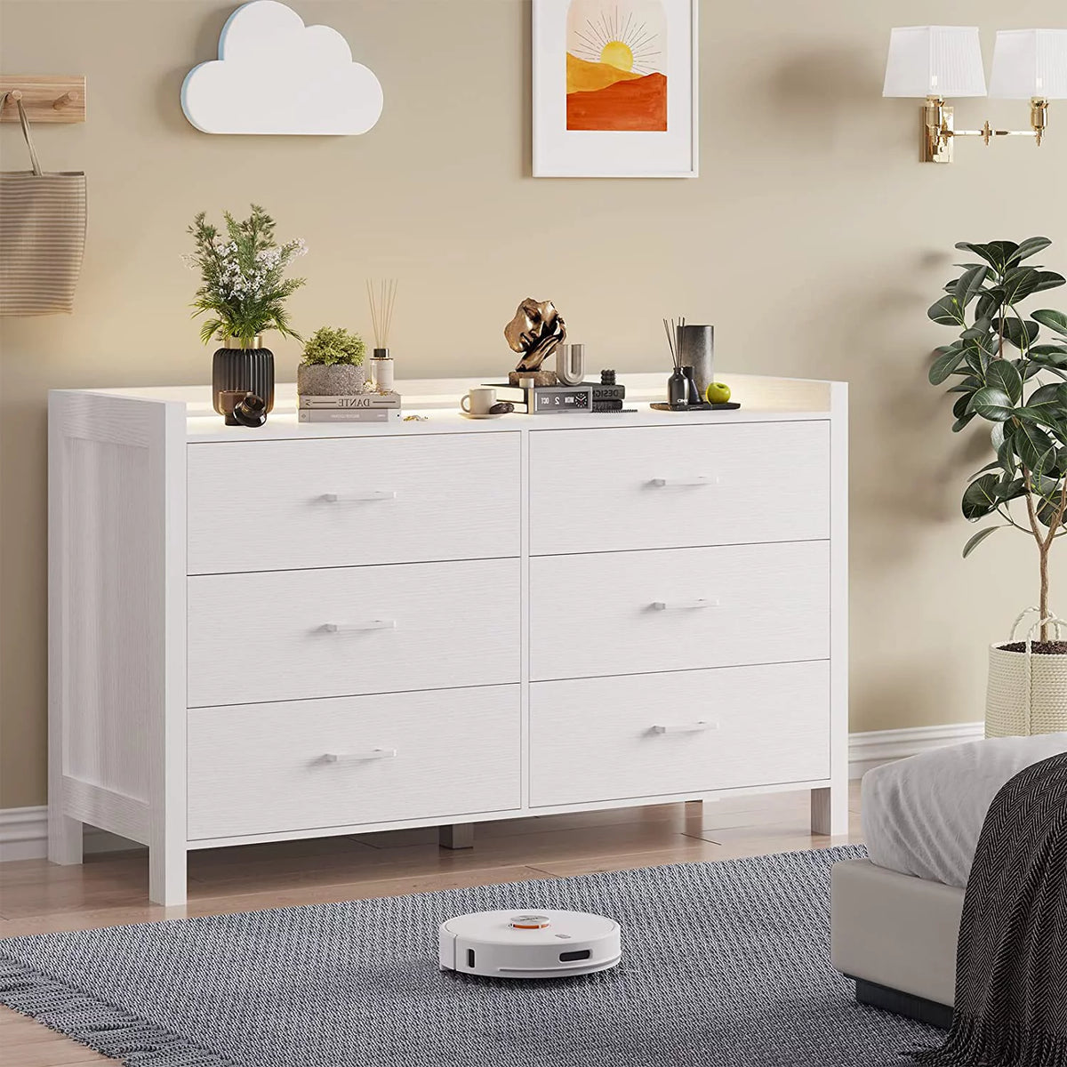 White 6 Drawer Wooden Dresser L703452