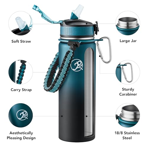 24oz Stainless Steel Insulated Water Bottle with 2 Lids G7019